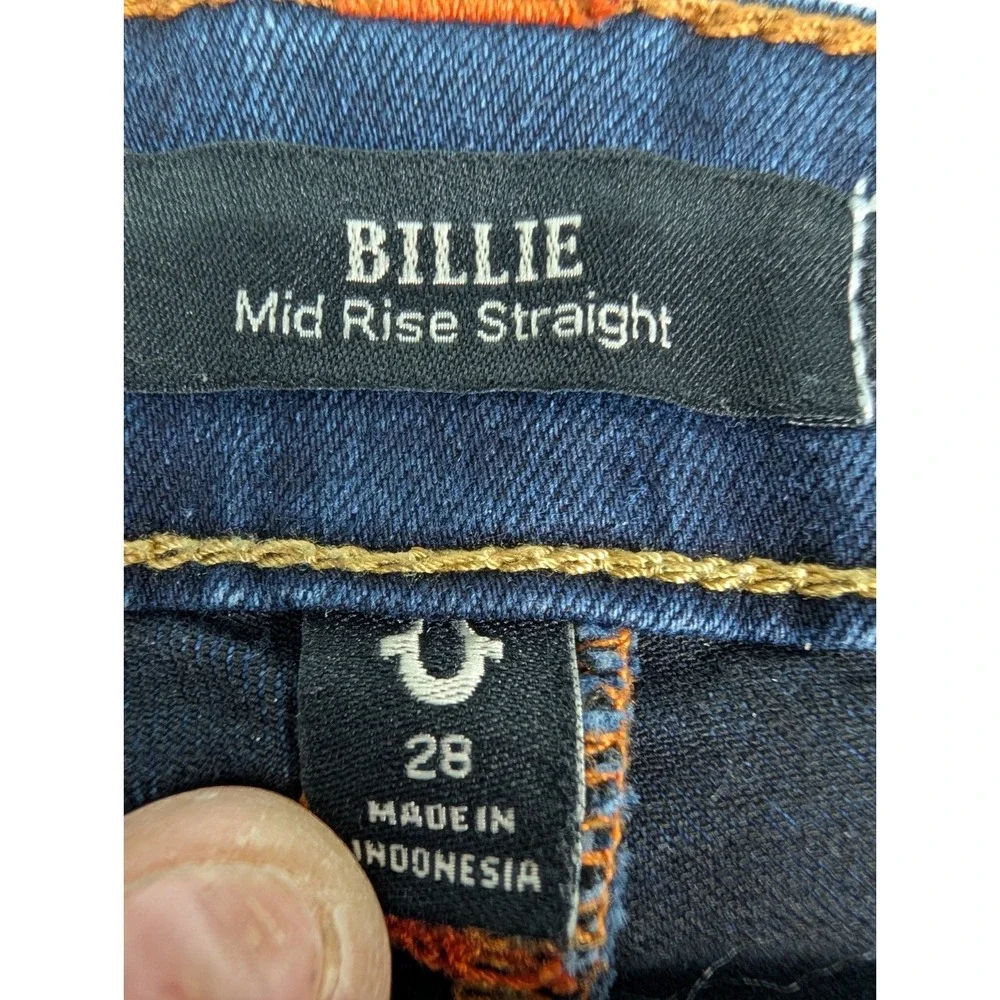 True Religion Billie Mid Rise Straight Jeans Women's 28 Blue Dark‎ Wash Stretch